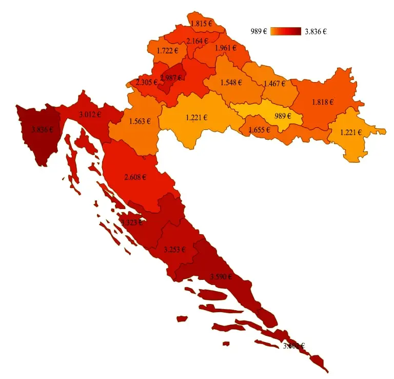Prosječne cijene nekretnina u Hrvatskoj